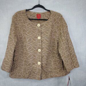 Oscar de la Renta Jacket Women's 16 Carmel Brown Blazer Embroidered Linen NEW